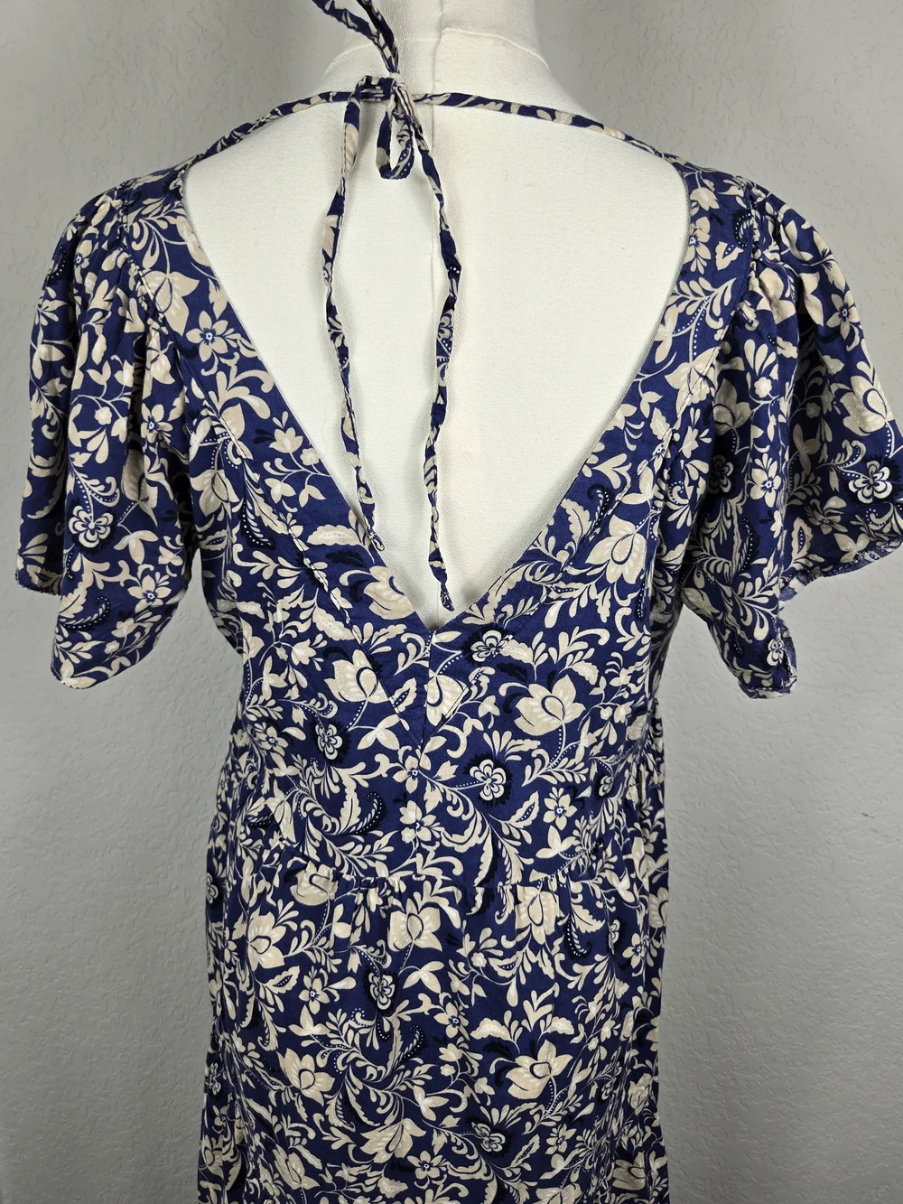 Old Navy Floral Tiered Mini Dress Small Boho Cottagecore Puff Sleeve V Neck - Picture 4 of 7